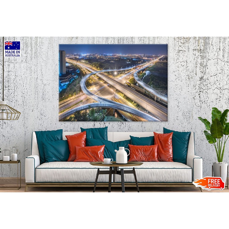 Shanghai Highways Night Aerial Photograph Print 100% Australian Made