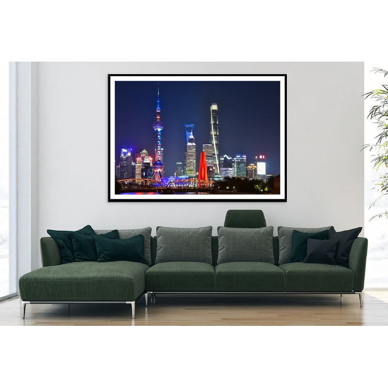 Shanghai Skyline Night View Photograph Home Decor Premium Quality Poster Print Choose Your Sizes