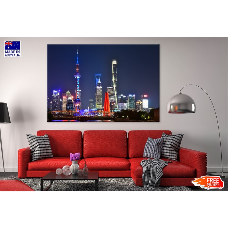 Shanghai Skyline Night View Photograph Print 100% Australian Made