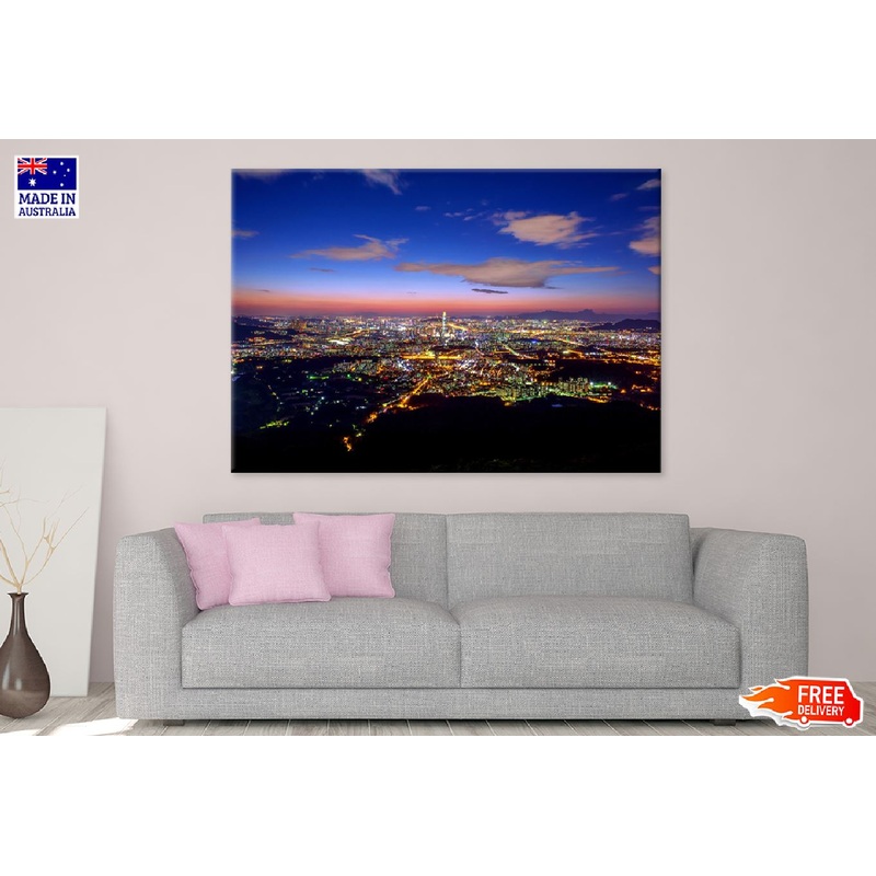 South Korea Skyline Night View Photograph Print 100% Australian Made