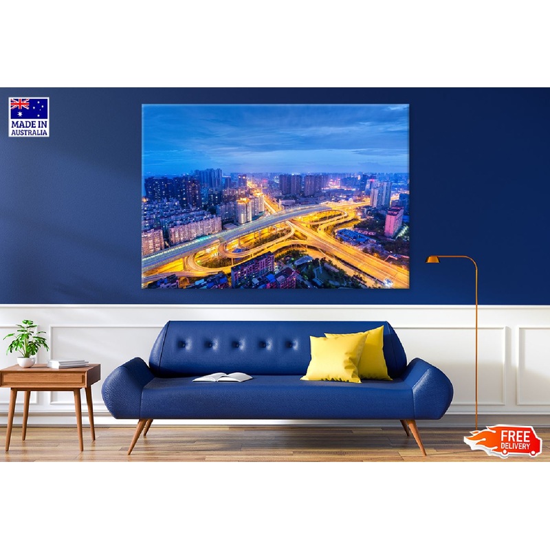 Wuhan City Skyline Night View Photograph Print 100% Australian Made