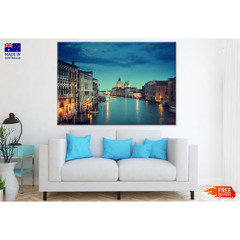 Boats On Sea & City In Italy Sky View Print 100% Australian Made
