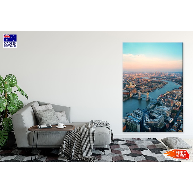 London City & Lake Skyline Aerial View Photograph Print 100% Australian Made