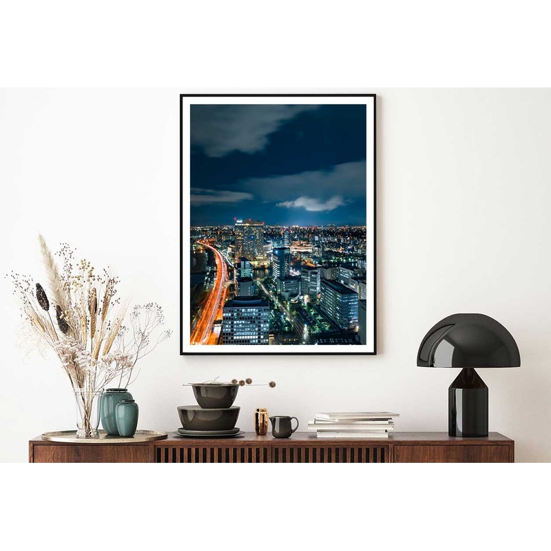 Night Road Skyline View Photograph Japan Home Decor Premium Quality Poster Print Choose Your Sizes