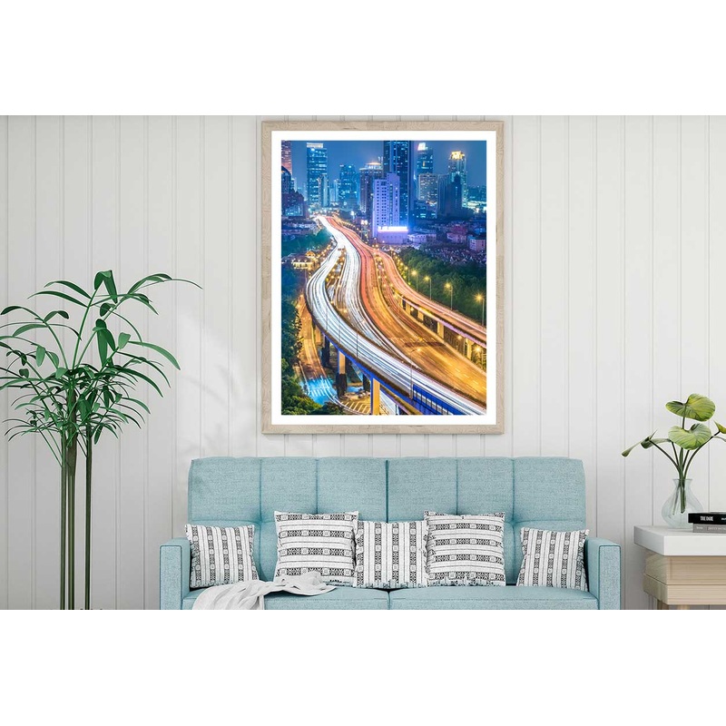 Overpass Bridge & City Night View Photograph Home Decor Premium Quality Poster Print Choose Your Sizes