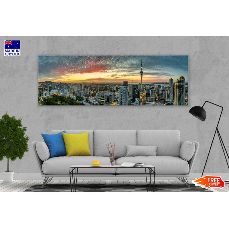 Panoramic Canvas Auckland City Sunset View High Quality 100% Australian Made Wall Canvas Print Ready to Hang