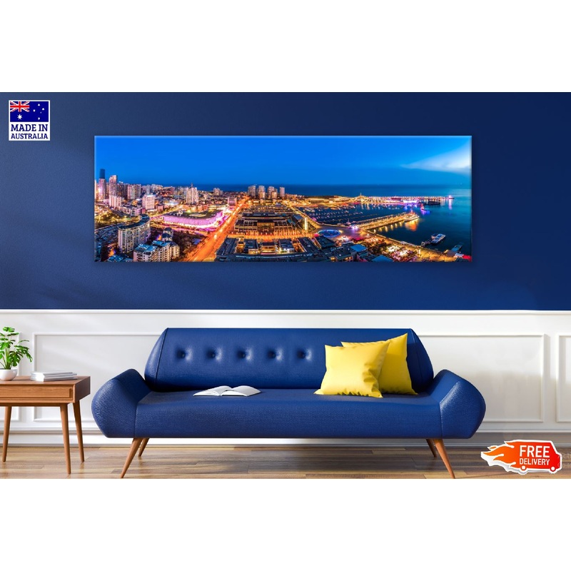 Panoramic Canvas Bangkok City Night View Photograph High Quality 100% Australian Made Wall Canvas Print Ready to Hang