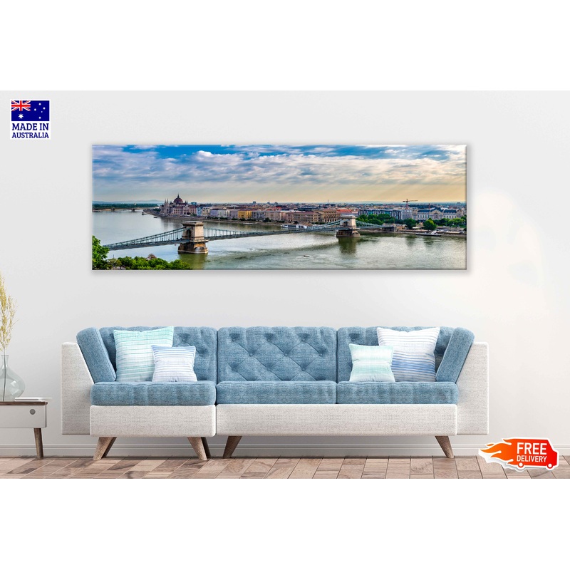 Panoramic Canvas Budapest with Bridge Sky View High Quality 100% Australian Made Wall Canvas Print Ready to Hang