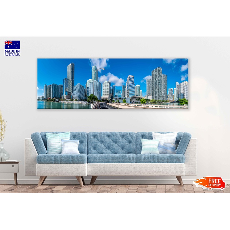 Panoramic Canvas Buildings View Photographin Brickell High Quality 100% Australian Made Wall Canvas Print Ready to Hang