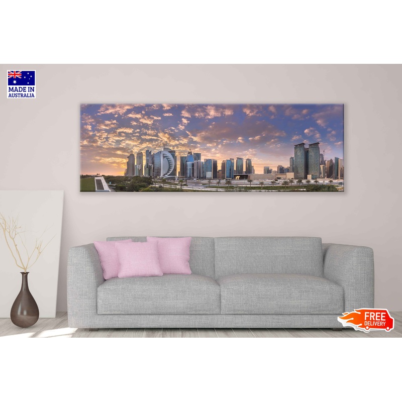 Panoramic Canvas Doha City Center View High Quality 100% Australian Made Wall Canvas Print Ready to Hang