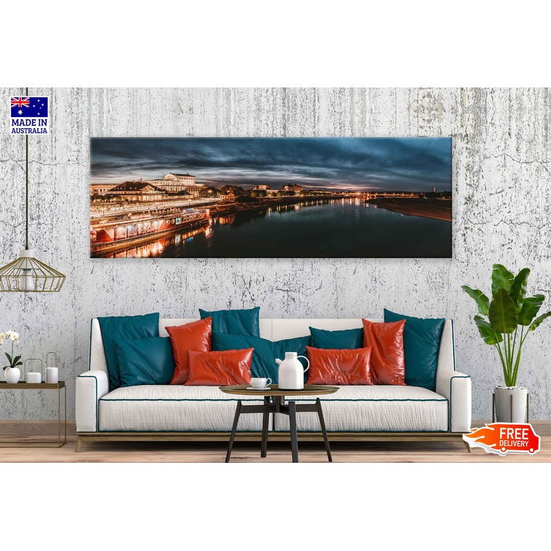 Panoramic Canvas Dresden City Night Photograph High Quality 100% Australian Made Wall Canvas Print Ready to Hang