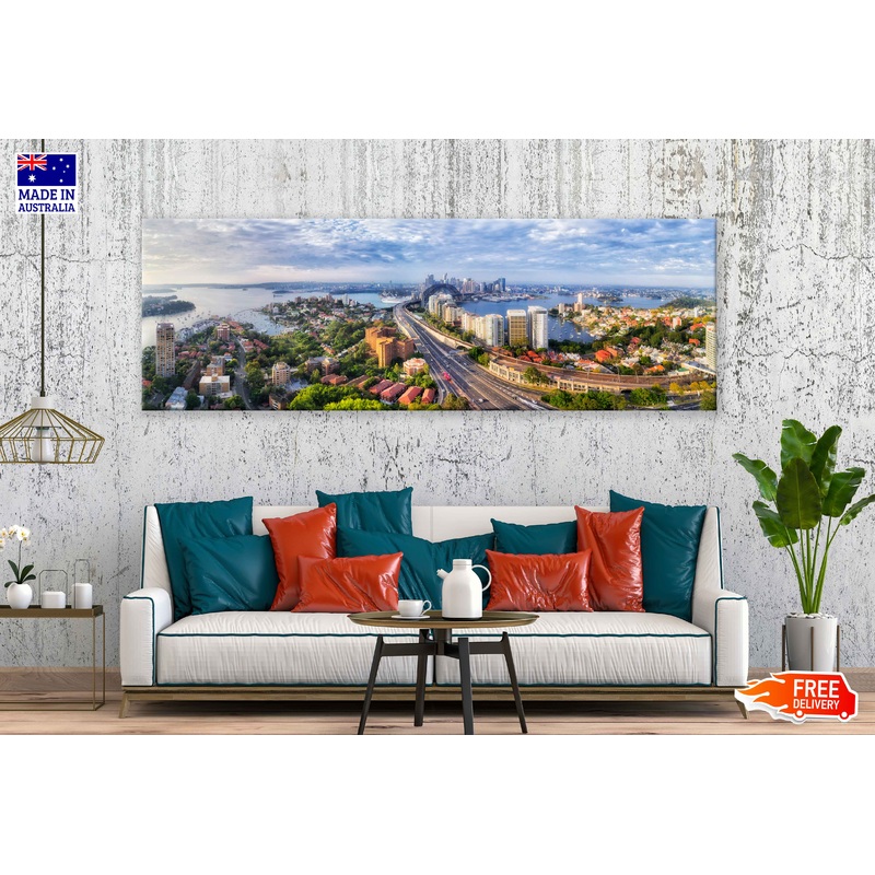Panoramic Canvas Major City CBD View Photograph High Quality 100% Australian Made Wall Canvas Print Ready to Hang