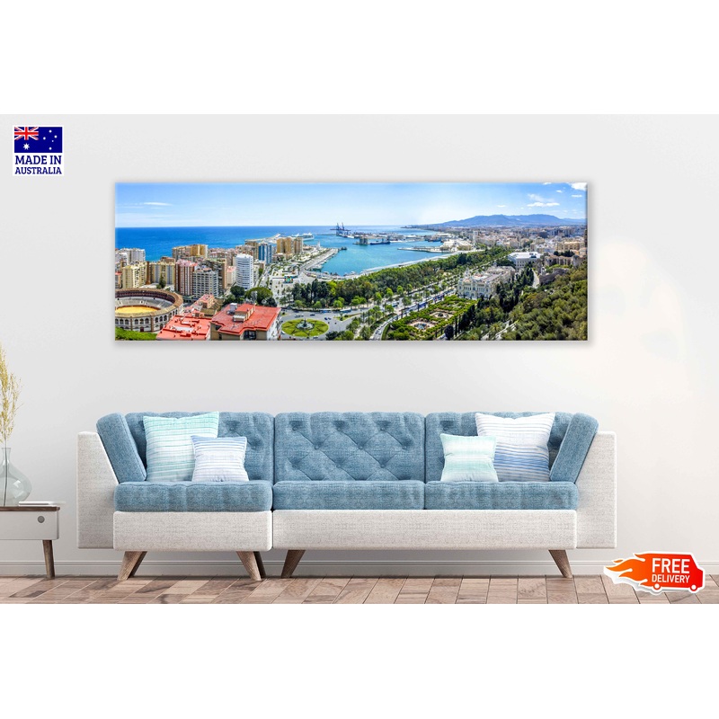 Panoramic Canvas Malaga Port & City View High Quality 100% Australian Made Wall Canvas Print Ready to Hang