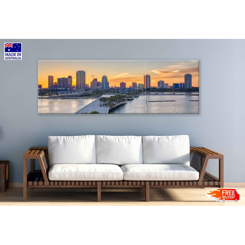Panoramic Canvas Miami City Sea View High Quality 100% Australian Made Wall Canvas Print Ready to Hang