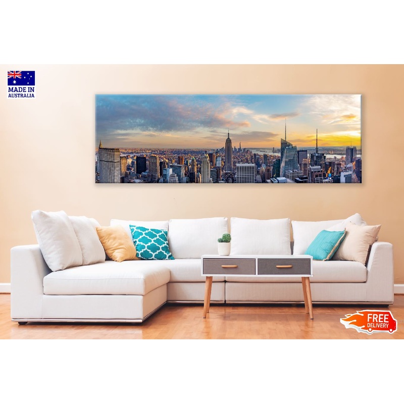 Panoramic Canvas New York City Sunset View Photograph High Quality 100% Australian Made Wall Canvas Print Ready to Hang
