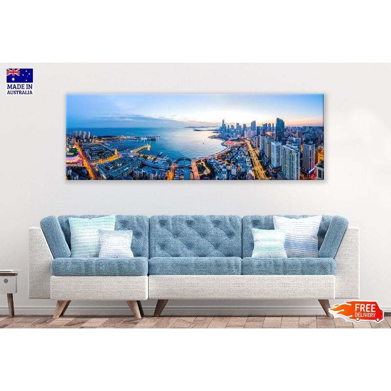 Panoramic Canvas Qingdao City Skyline View Photograph High Quality 100% Australian Made Wall Canvas Print Ready to Hang