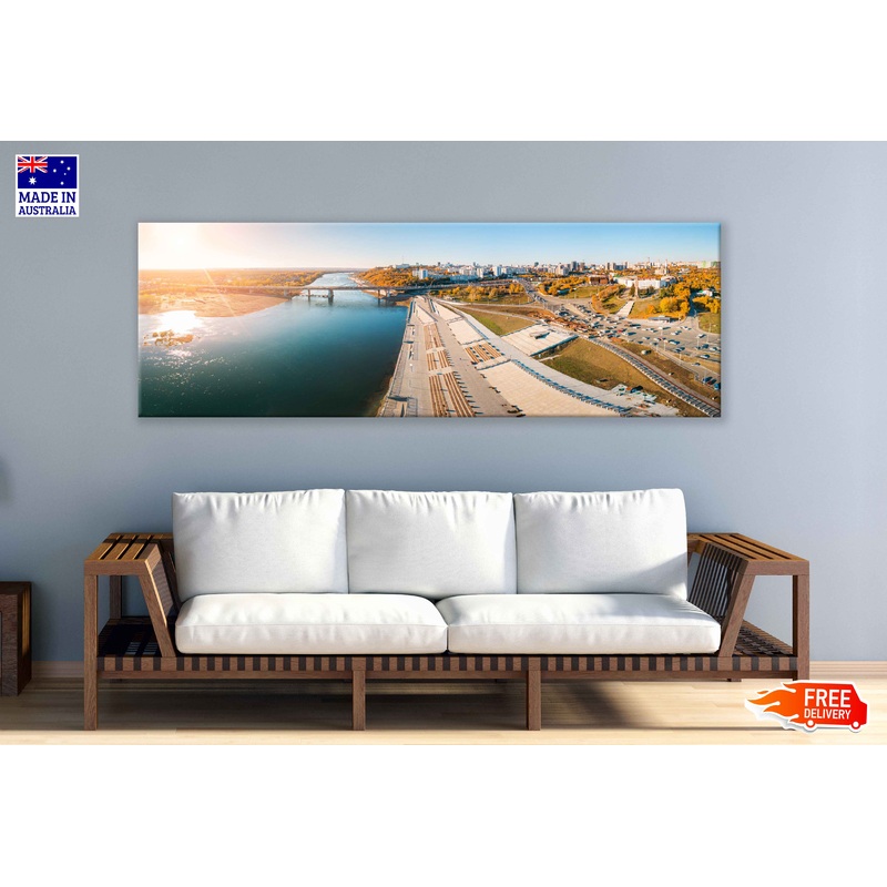 Panoramic Canvas River Bridge & City View Photograph High Quality 100% Australian Made Wall Canvas Print Ready to Hang