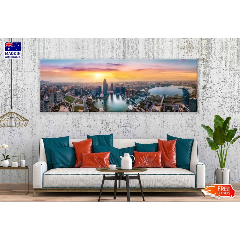 Panoramic Canvas Seoul City Sunset View Photograph High Quality 100% Australian Made Wall Canvas Print Ready to Hang