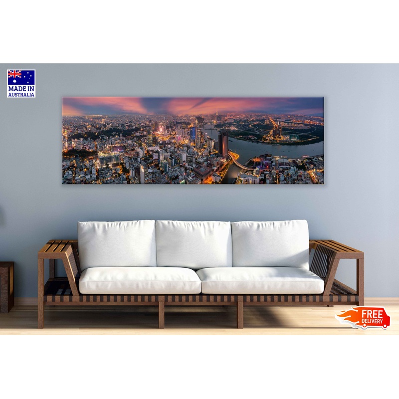 Panoramic Canvas Shanghai City Night View Photograph High Quality 100% Australian Made Wall Canvas Print Ready to Hang