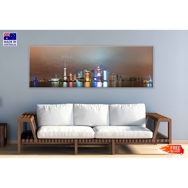 Panoramic Canvas Shanghai Night River & City Night View High Quality 100% Australian Made Wall Canvas Print Ready to Hang