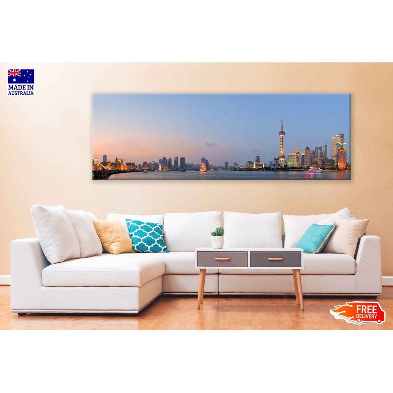 Panoramic Canvas Shanghai Skyscrapers View Photograph High Quality 100% Australian Made Wall Canvas Print Ready to Hang
