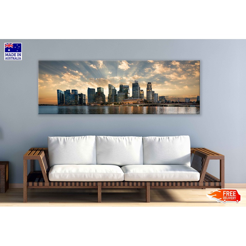 Panoramic Canvas Singapore City at Sunset View High Quality 100% Australian Made Wall Canvas Print Ready to Hang