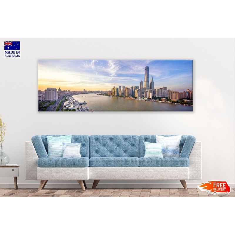 Panoramic Canvas Skyline of Shanghai City View High Quality 100% Australian Made Wall Canvas Print Ready to Hang