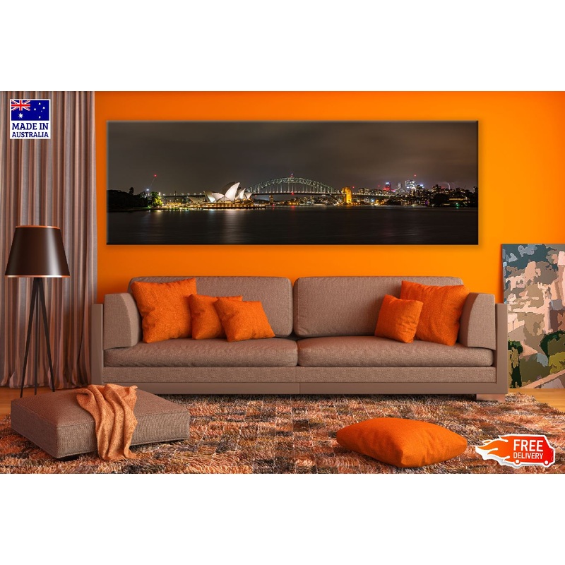 Panoramic Canvas Sydney City Night View Photograph High Quality 100% Australian Made Wall Canvas Print Ready to Hang