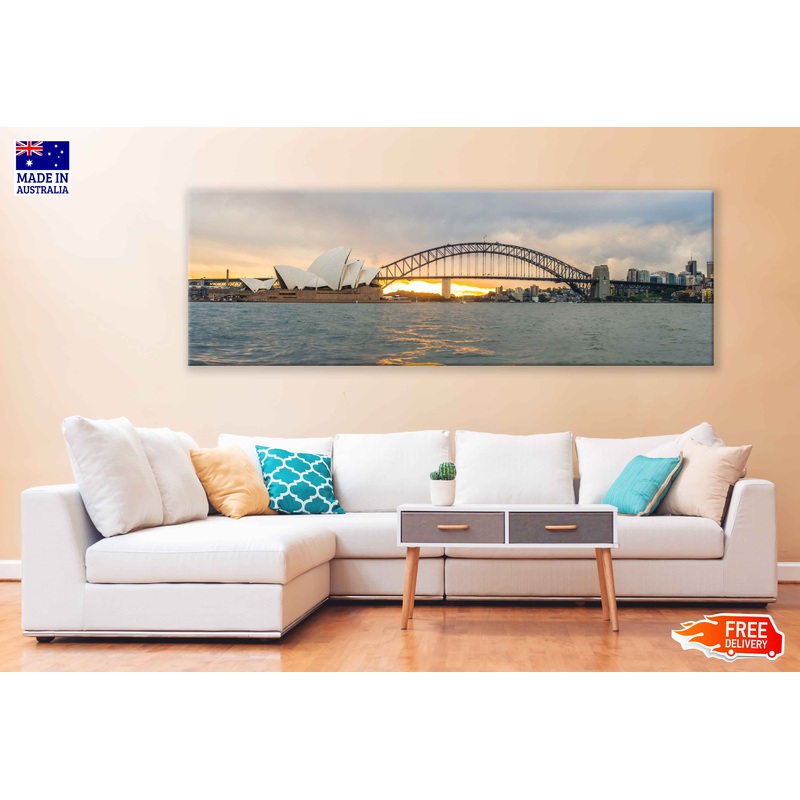 Panoramic Canvas Sydney Skyline Lake Sunset View High Quality 100% Australian Made Wall Canvas Print Ready to Hang