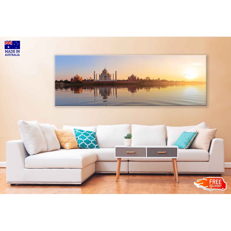 Panoramic Canvas Taj Mahal Sky Sunset Photograph High Quality 100% Australian Made Wall Canvas Print Ready to Hang