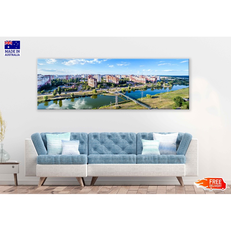 Panoramic Canvas Troieshchyna Kiev City Skyline View High Quality 100% Australian Made Wall Canvas Print Ready to Hang