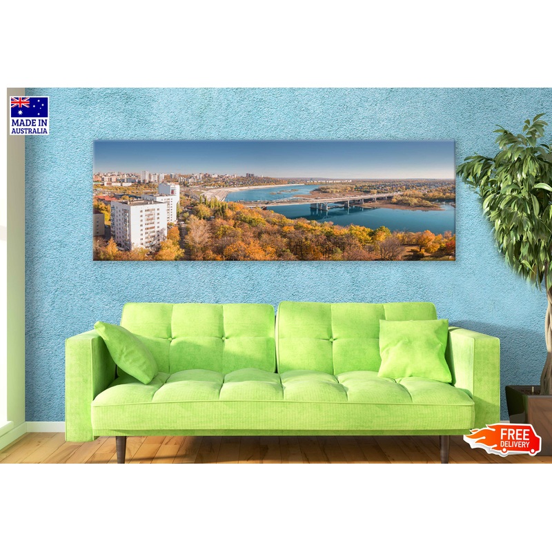 Panoramic Canvas Ufa City Bridge View Photograph High Quality 100% Australian Made Wall Canvas Print Ready to Hang