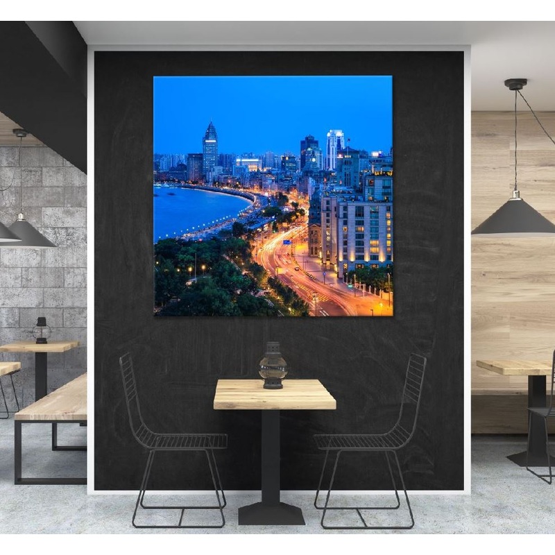 Square Canvas Shanghai Bund & Curved Light Photograph High Quality Print 100% Australian Made