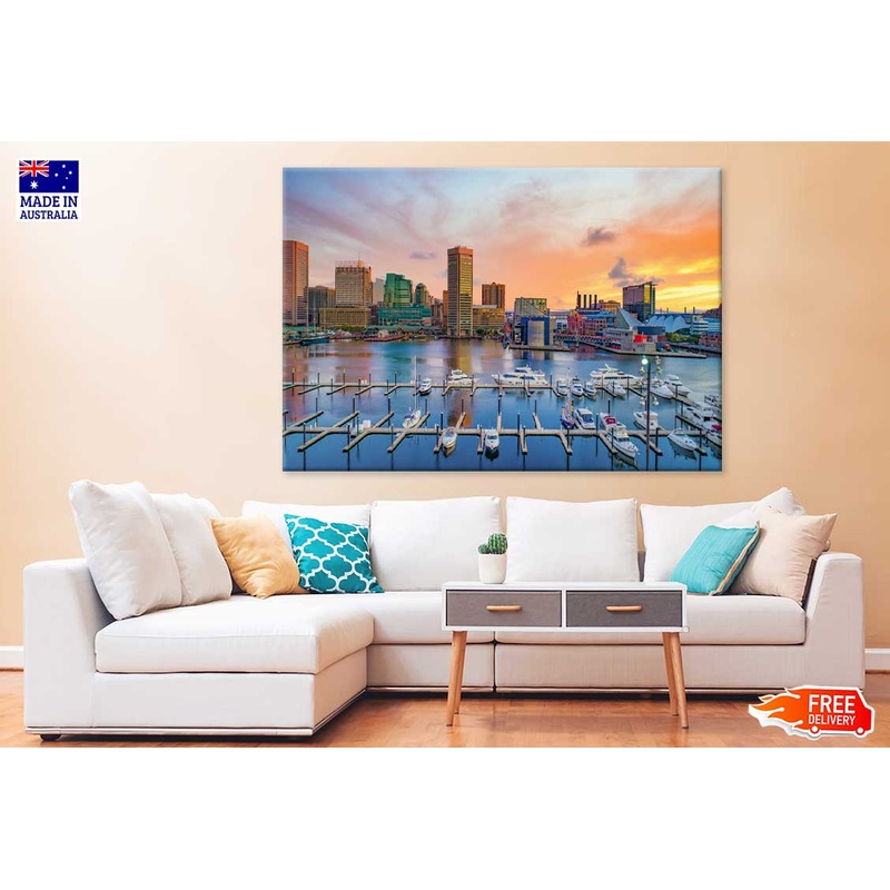 USA Inner Harbor Skyline Aerial View Photograph Print 100% Australian Made