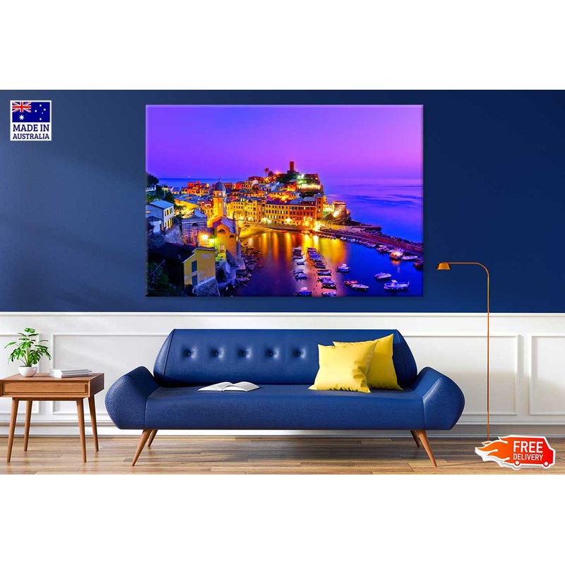 Vernazza Village View at Dusk in Italy Print 100% Australian Made