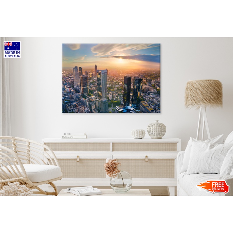 Aerial view of Frankfurt Main Skyline Photograph Print 100% Australian Made