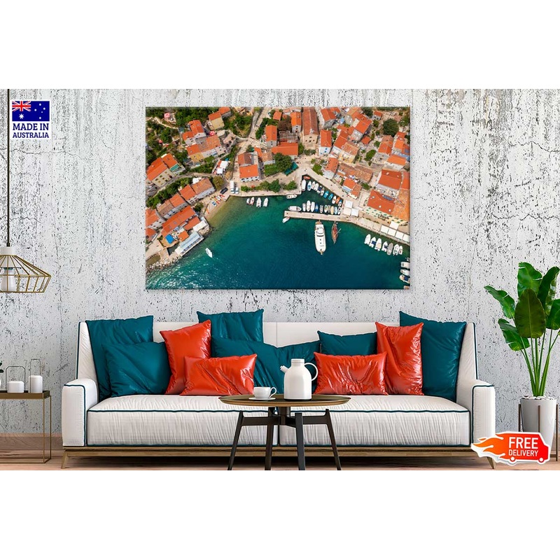 Aerial View of Valun Town in Cres Island Photograph Print 100% Australian Made