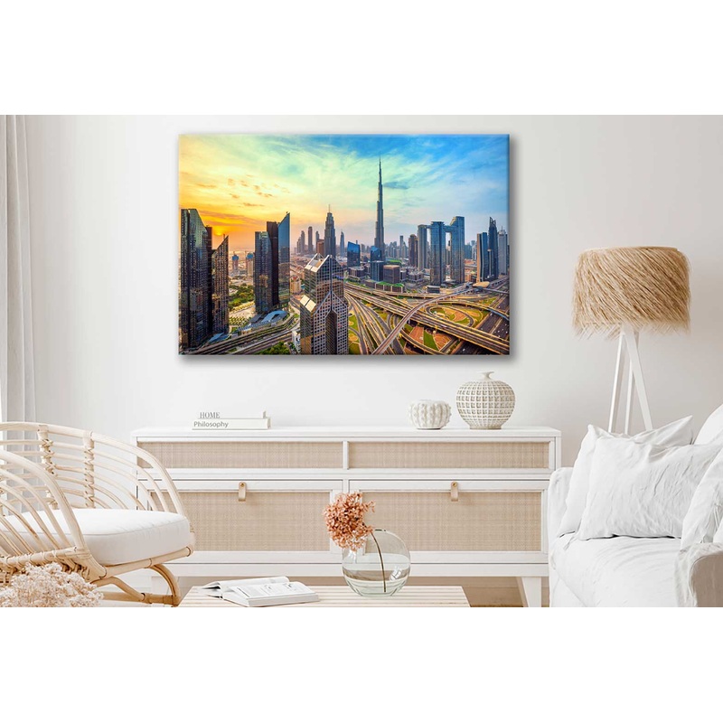 Bella Home Dubai City Skyline Sunset View Print Canvas Ready to hang