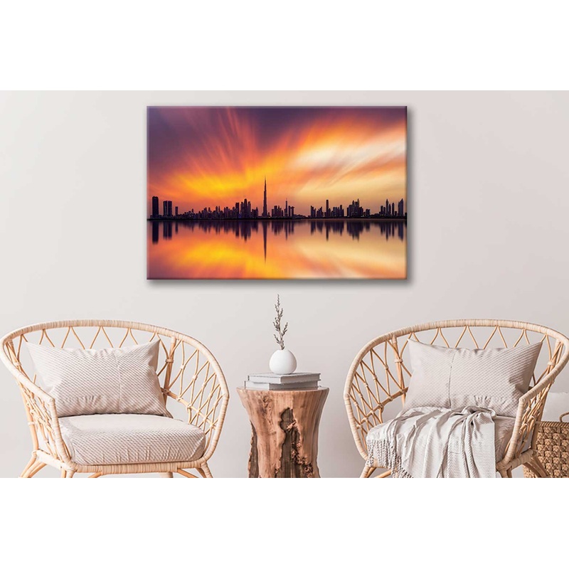 Bella Home Dubai Skyline with Warm Sunset Print Canvas Ready to hang