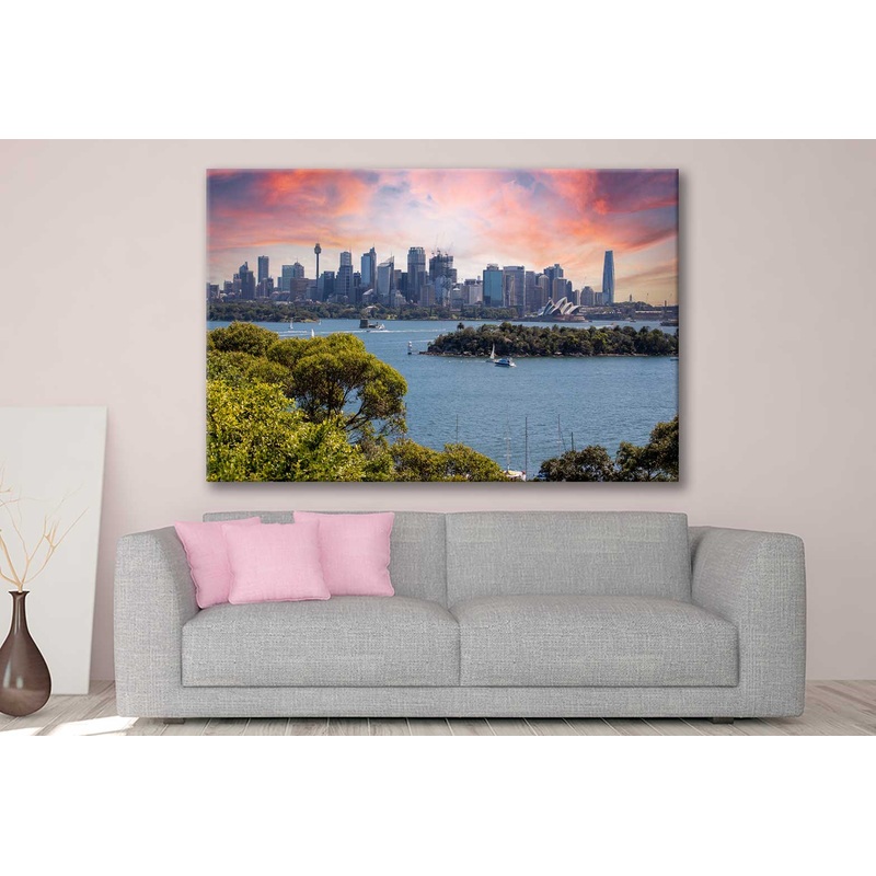 Bella Home Ferry Boats Partly Cloudy Colourful Skies Print Canvas Ready to hang