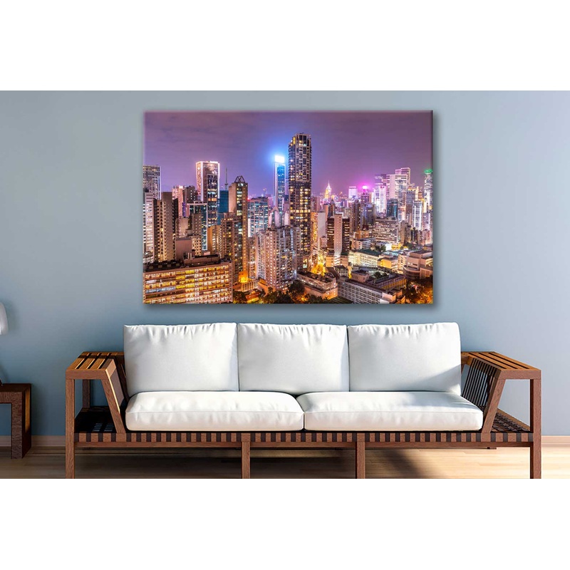 Bella Home Hong Kong Cityscape at Night View Print Canvas Ready to hang