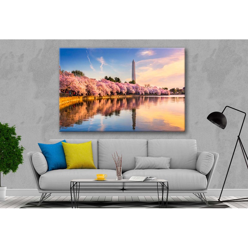 Bella Home Sakura Trees By the Lake View Print Canvas Ready to hang