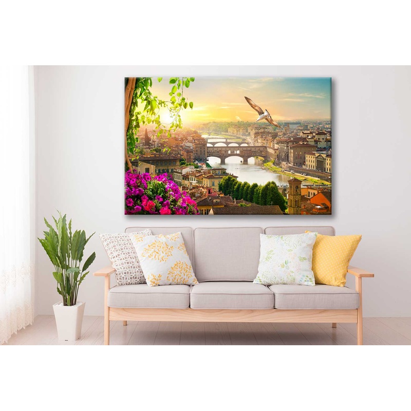 Bella Home The Bridges of Florence at Sunrise  Print Canvas Ready to hang