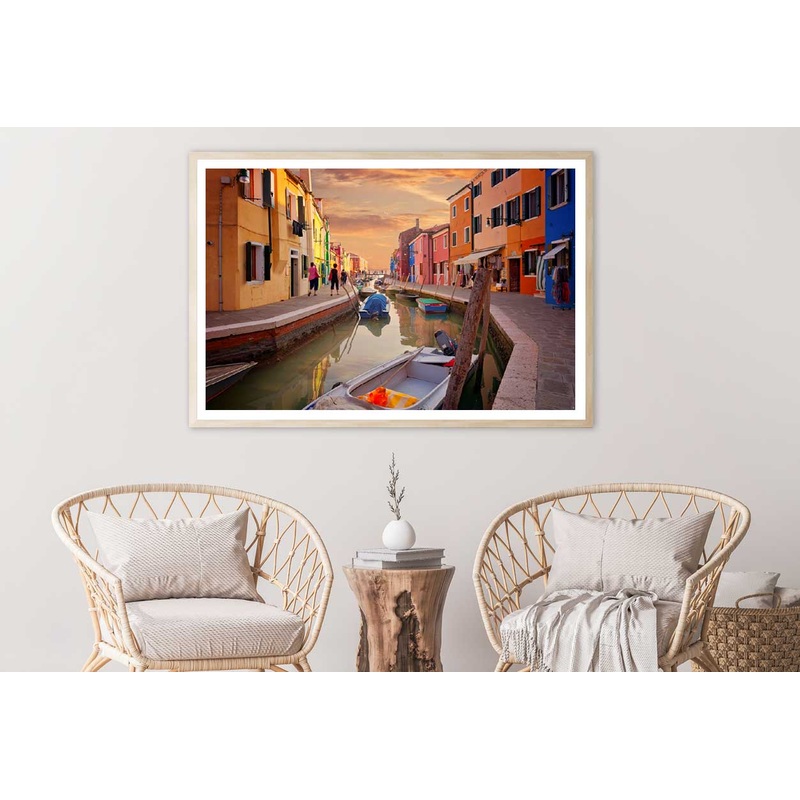 Boats on Burano Venice Sunset Photograph Home Decor Premium Quality Poster Print Choose Your Sizes