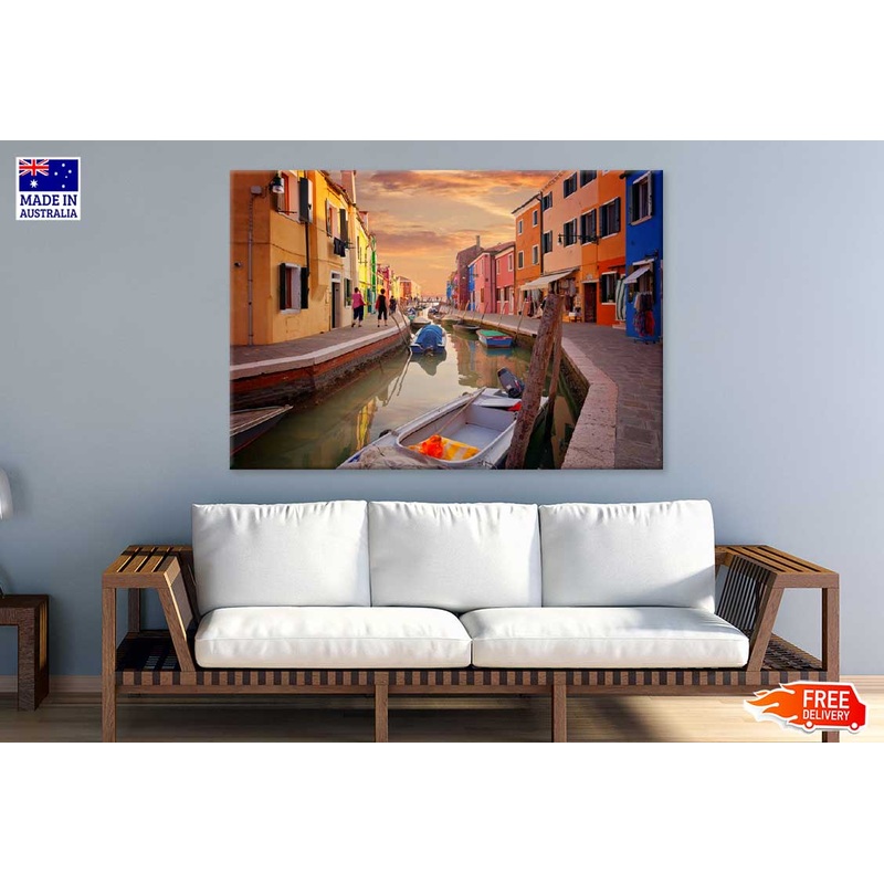 Boats on Burano Venice Sunset View Photograph Print 100% Australian Made
