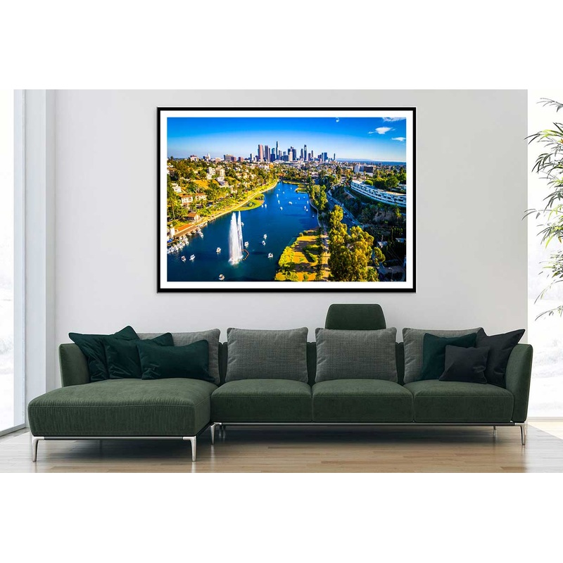 Los Angeles Skyline & Lake Aerial View Photograph Home Decor Premium Quality Poster Print Choose Your Sizes