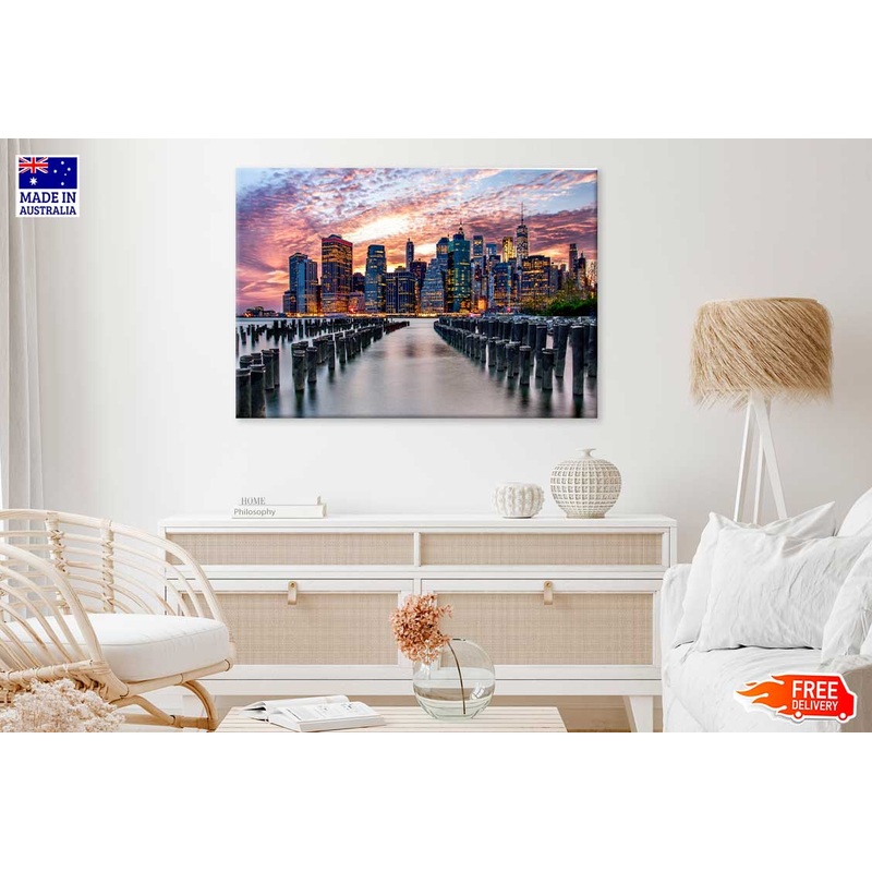 Manhattan Skyline & Sea Sunset Photograph Print 100% Australian Made