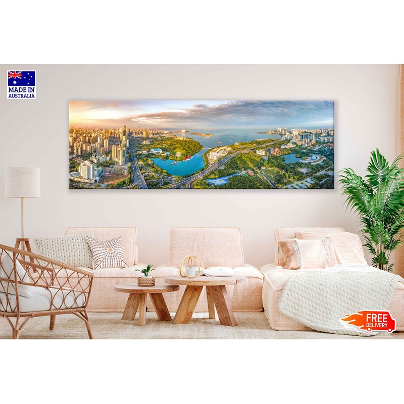 Panoramic Canvas Haikou City Aerial View Photograph High Quality 100% Australian Made Wall Canvas Print Ready to Hang