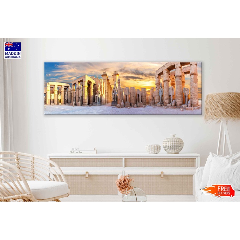 Panoramic Canvas Luxor Statue Temple Egypt Photograph High Quality 100% Australian Made Wall Canvas Print Ready to Hang