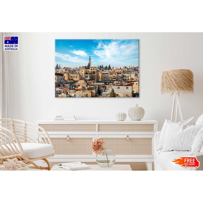 Roofs of Jerusalem Palestine & Blue Sky Photograph Print 100% Australian Made